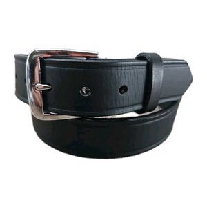 Boston Leather Black Belt Men's 36 Crafted in USA Silver Tone Buckle 1.4" Width
